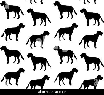 Vector seamless pattern of hand drawn wolfhound dog silhouette isolated on white background Stock Vector