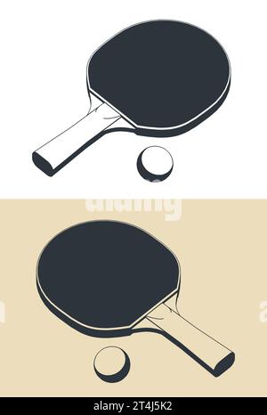Stylized vector illustrations of racket and ball for table tennis Stock Vector