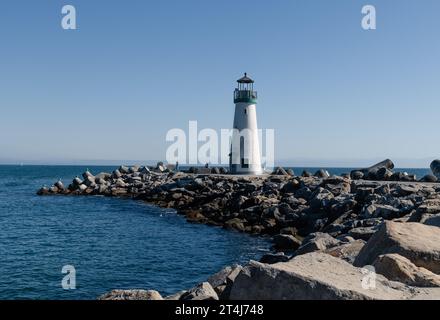 Walton Lighthouse against a blue sky in Santa Cruz, California Stock Photo