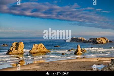 Sea stacks, Bandon Beach, view from Face Rock Scenic Viewpoint, Oregon Islands National Wildlife Refuge, Bandon, Oregon, USA Stock Photo