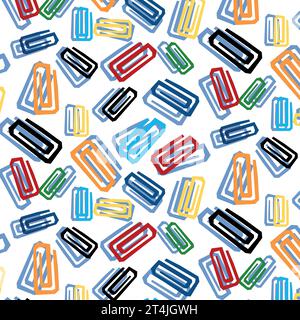 colored paper clips on a white background pattern, preparation for school, seamless pattern on a white background, back to school Stock Vector
