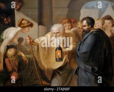 Diogenes with the Lamp Looking for an Honest Man by Johann Heinrich Wilhelm Tischbein, oil on panel, 1780s Stock Photo