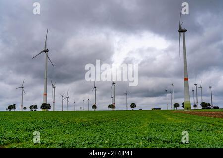 Wind farm east of Paderborn, on the B64 federal road, NRW, Germany Stock Photo