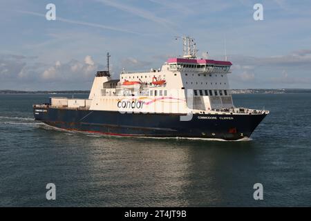 The roll-on, roll-off Condor freight ferry MV COMMODORE CLIPPER arrives from the Channel Islands Stock Photo