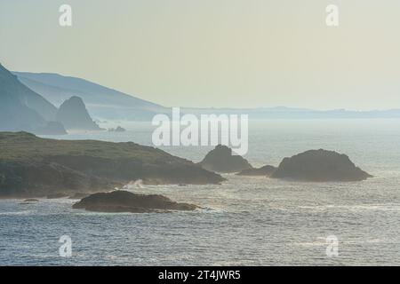 Idyllic view of the Atlantic Ocean coast in Galicia, Spain featuring rocks Stock Photo