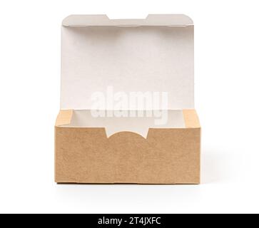 open empty  cardboard takeaway box isolated on white background Stock Photo