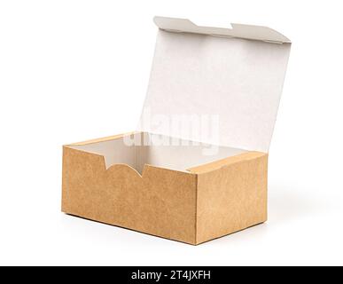 open empty  cardboard takeaway box isolated on white background Stock Photo