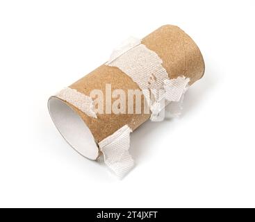 Empty Toilet Paper Roll on White Background Stock Photo
