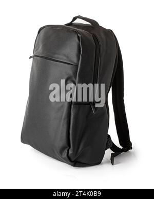 Black leather casual backpack isolated on white background with clipping path Stock Photo