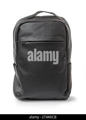 Black leather casual backpack isolated on white background with clipping path Stock Photo