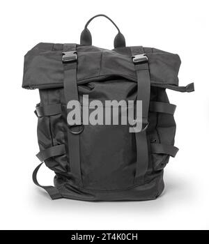 Black Modern Backpack isolated on white background with clipping path Stock Photo