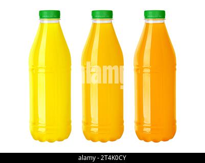 Set of tropical  juice in a plastic liter bottle isolated on white background Stock Photo