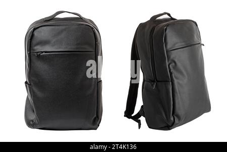 Two black leather travel bags isolated on white background Stock Photo