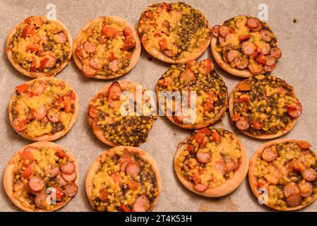 Selective focus photo.  Small Halloween pizza. Stock Photo