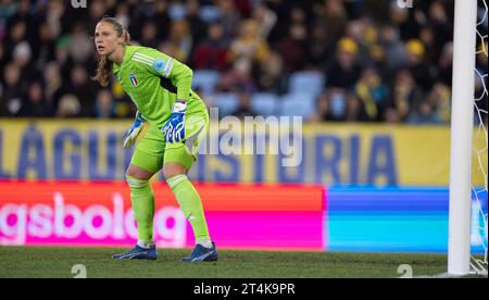 Italy's goalkeeper Laura Giuliani in action during the UEFA Women's Nations League group A4 soccer match between Sweden and Italy at Eleda Stadion in Malmo, Sweden, on Oct. 31, 2023. Photo: Andreas Hillergren / TT / code 10600 Stock Photo