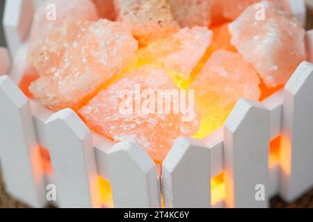 Turned on Himalayan Pink Salt Lamp Stock Photo