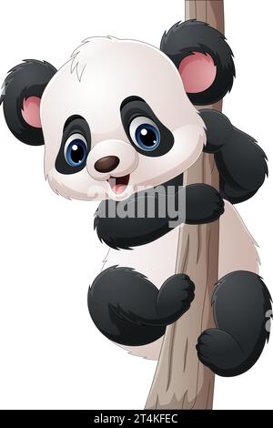 Cartoon little panda on tree branch Stock Vector