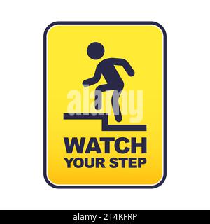 yellow sticker caution step. a man stumbles on the stairs. flat vector illustration Stock Vector