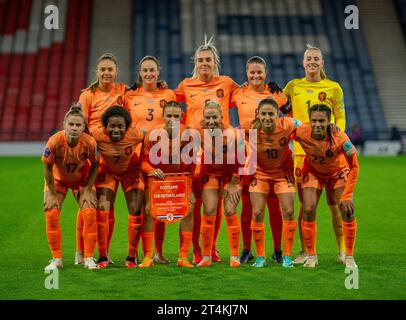 31st October 2023; Hampden Park, Glasgow, Scotland: UEFA Womens Nations League, Scotland versus Netherlands; The Netherlands team starting line up Stock Photo