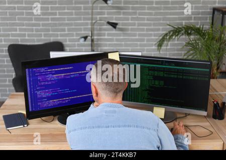 Mature male programmer working in office, back view Stock Photo