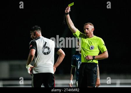 London, The United Kingdom. 31st Oct, 2023. London - Yellow card during the match between Fulham FC U21 v Feyenoord U21 at Motspur Park on 31 October 2023 in London, The United Kingdom. Credit: box to box pictures/Alamy Live News Stock Photo