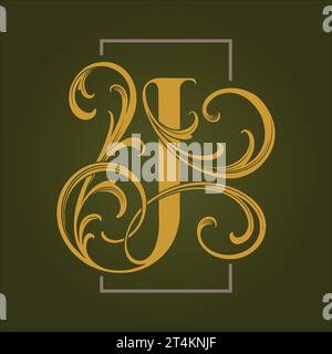 Vintage luxury lettering J monogram logo vector illustrations for your work logo, merchandise t-shirt, stickers and label designs, poster, greeting ca Stock Vector