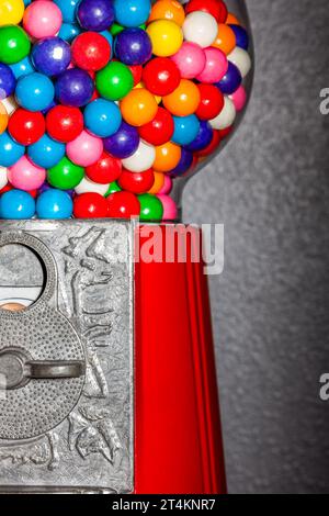 Gumballs in gumball machine, studio Stock Photo