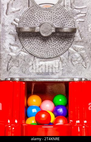 Gumballs in gumball machine, studio Stock Photo