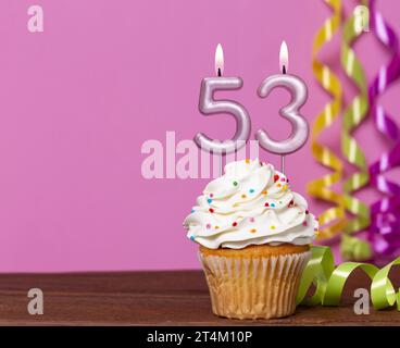 Birthday Cake With Candle Number 53 - On Pink Background. Stock Photo