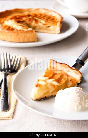 Apple pie served with vanilla ice cream Stock Photo