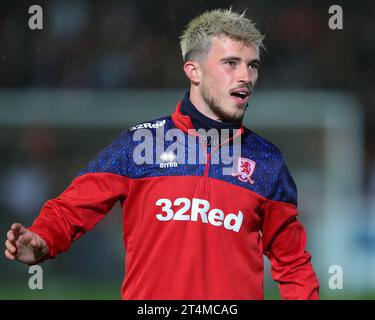 Exeter, UK. 31st Oct, 2023. Alex Gilbert #14 of Middlesbrough during the pre-game warm up ahead of the Carabao Cup match Exeter City vs Middlesbrough at St James' Park, Exeter, United Kingdom, 31st October 2023 (Photo by Gareth Evans/News Images) in Exeter, United Kingdom on 10/31/2023. (Photo by Gareth Evans/News Images/Sipa USA) Credit: Sipa USA/Alamy Live News Stock Photo