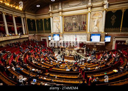 Paris, France. 31st Oct, 2023. General view in the National Assembly during the session of questions to the government. A weekly session of questions to the French government in the National Assembly at Palais Bourbon, in Paris. (Photo by Telmo Pinto/SOPA Images/Sipa USA) Credit: Sipa USA/Alamy Live News Stock Photo