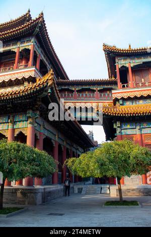 Yonghegong Lama Temple. The Hall of Harmony and Peace. Lama Temple is one of the largest and most important Tibetan Buddhist monasteries in the world. Stock Photo