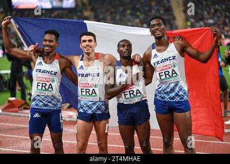 Gilles Biron, Loic Prevot, Teo Andant, Thomas Jordier (France). 4x400 relay Bronze Medal. European Championships Munich 2022 Stock Photo