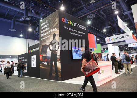 Las Vegas, United States. 31st Oct, 2023. An attendee walks past the ebay motors booth during the 2023 SEMA Show, at the Las Vegas Convention center in Las Vegas, Nevada, Tuesday, October 31, 2023. Photo by James Atoa/UPI Credit: UPI/Alamy Live News Stock Photo