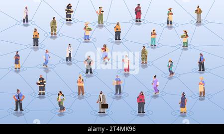 set different occupation people diverse workers of various professions and specialists standing together happy labor day celebration Stock Vector