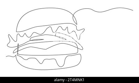 Burger One line drawing isolated on white background Stock Vector