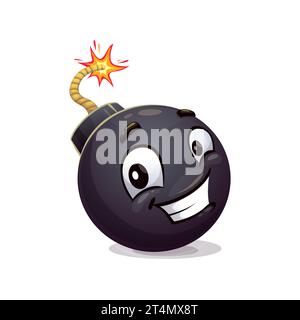 Cartoon bomb character. Explosive, weapon personage with an infectious wide smile, and burning fuse, ready to create explosive fun and excitement. Isolated vector adorable tnt ball with a wick Stock Vector