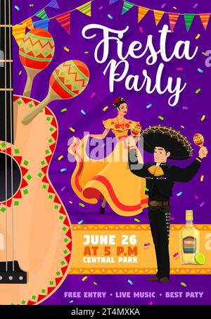 Mexican Fiesta Party Invitation with dancing pepper . Hand drawn vector ...