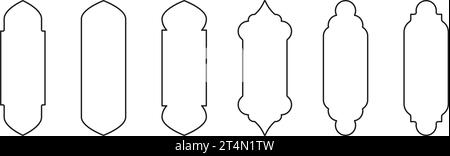 Gold islamic window shape. Arabic door frame. Islamic arhitecture elements of window and door. Stock Vector