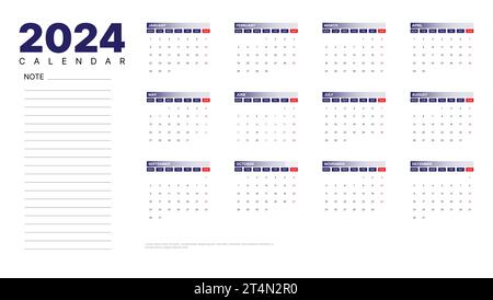 2024 calendar vector design by starting the week with monday Stock Vector