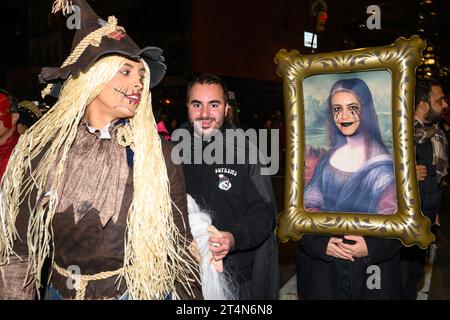 New York, USA. 31st Oct, 2023. People wear costumes as they participate in the 50th annual Village Halloween parade in Manhattan. Credit: Enrique Shore/Alamy Live News Stock Photo