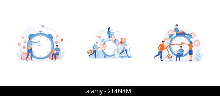 Time Management Business Strategy, Time Management Discipline, Time management Projects and deadlines. set flat vector modern illustration Stock Vector