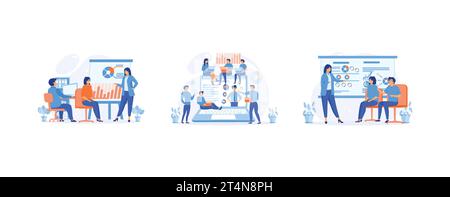 Business education and coaching concept. Business seminar, Business presentation, professional training, set flat vector modern illustration Stock Vector