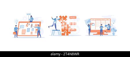 project management, Work flow organization. Office work and time management. set flat vector modern illustration Stock Vector