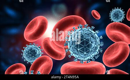 Virus Cell attacks immune system cells. Medical background. 3d render ...