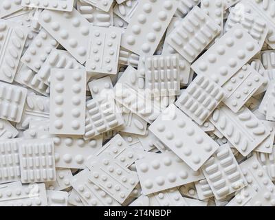 Big heap of various pills and tablets packs and blisters. High quality 3d render Stock Photo