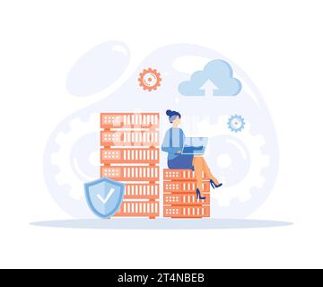cloud computing concept, data center, file management, cloud storage, flat vector modern illustration Stock Vector