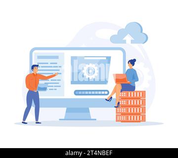 cloud computing concept, data center, file management, cloud storage, flat vector modern illustration Stock Vector