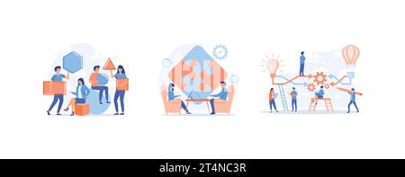 Concept of teamwork. Team or colleagues work together on creative project. set flat vector modern illustration Stock Vector